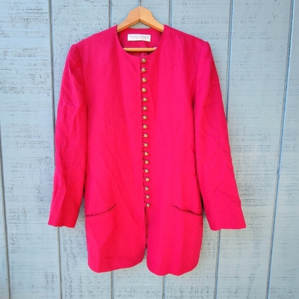 VINTAGE Valerie Stevens Pure Linen Button-Down Jacket Dress size 10 Hot Pink